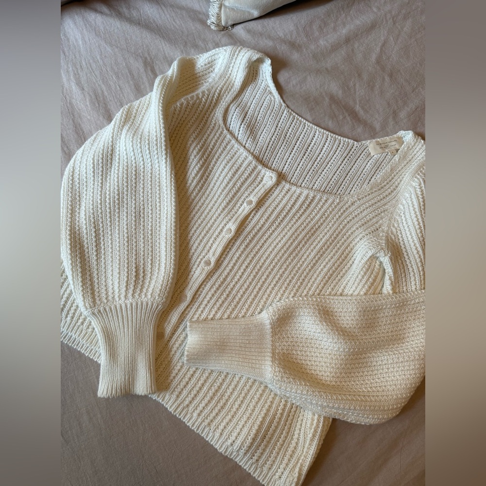 Sezane Cream Open-Knit Scoop Neck Cardigan - Picture 4 of 11